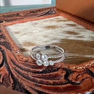 White Gold plated Adjustable one size Silver Retro bling zircon crystal Ring New